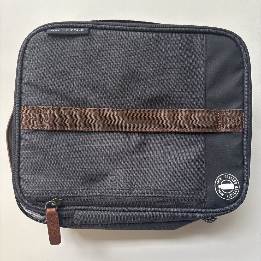 Arctic Zone Expandable Insulated Reusable Lunch Bag Gray/Brown Zipper 2 Comp